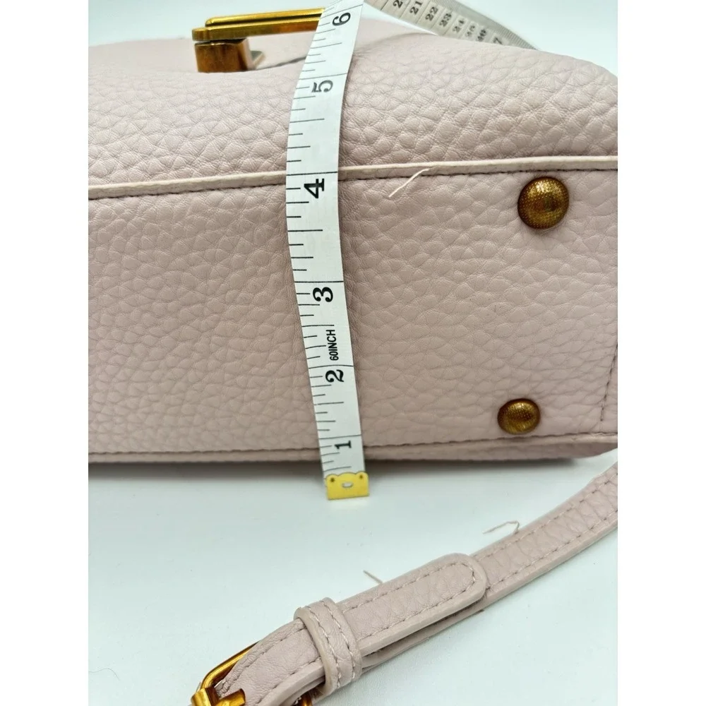 Blush Pink Pebbled Faux Leather Satchel Crossbody Tote Bag Gold Hardware